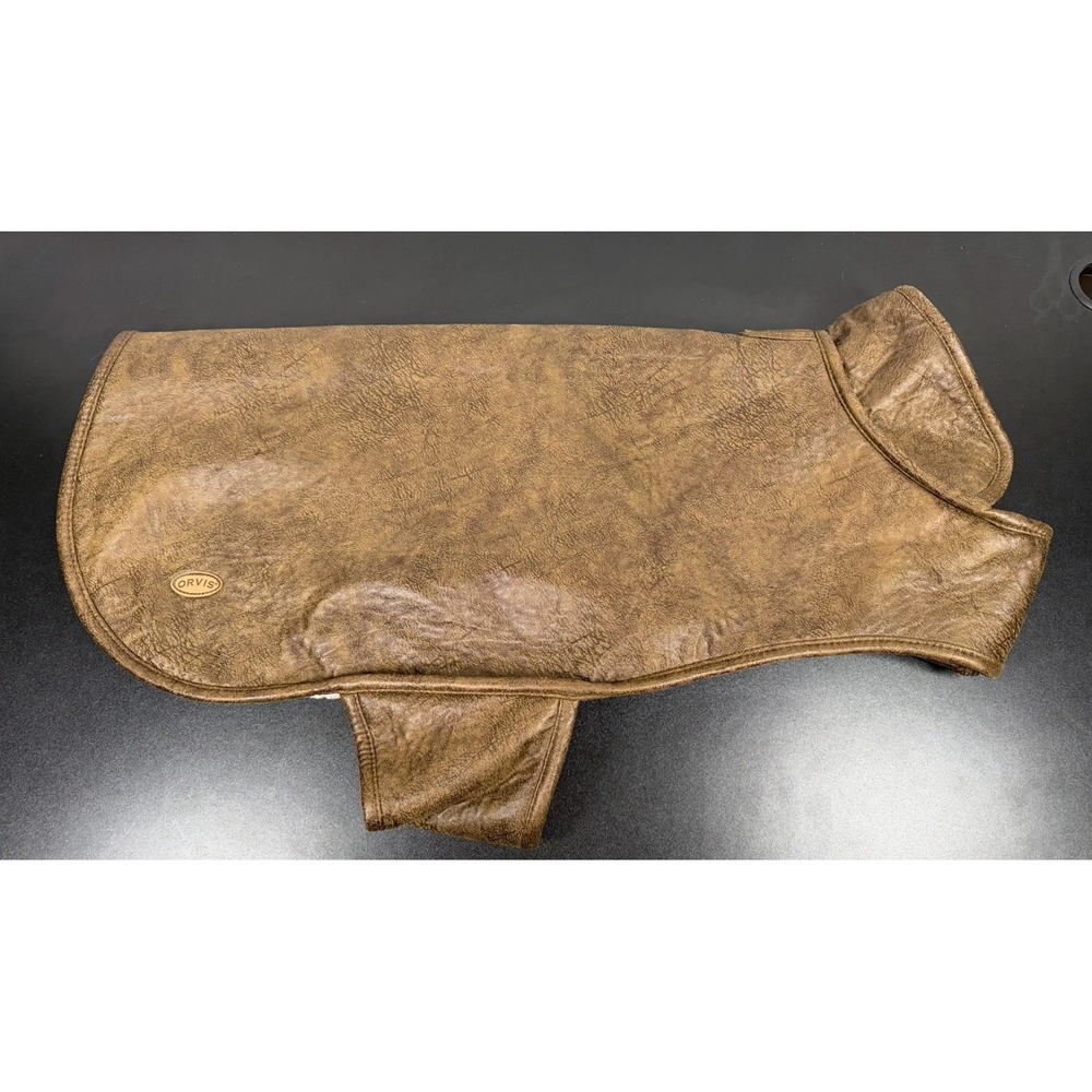 Orvis Faux Leather Dog‎ Jacket Size L Brown Sherpa Lined Coat